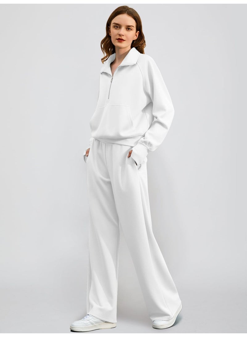 general 2025 - 2026 Women's Two-Piece Ultra-Large Half-Zip Sweatshirt and Wide Leg Sweatpants Casual Set - Image 3