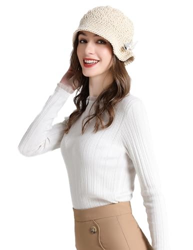 ZLYC Women Winter Crochet Bucket Hat Handmade Cotton Knit Cloche Bowler Hats (Bow Beige) - Image 5