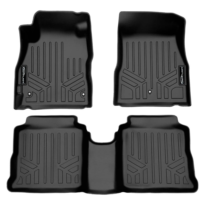 SMARTLINER Custom Fit All Weather 2 Row Black Floor Mat Liner Set for 2020-2023 Nissan Versa