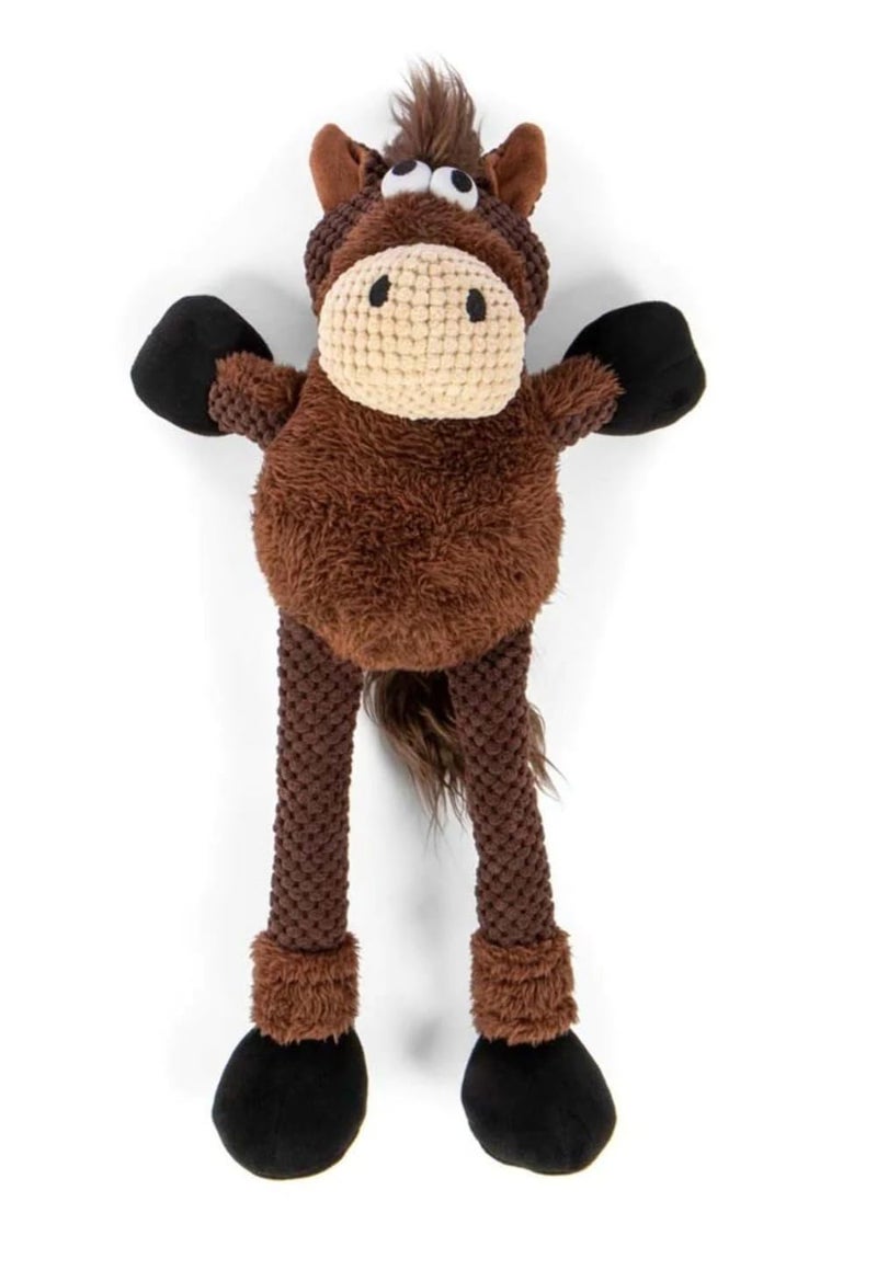 goDog Checkers Skinny Horse Squeaky Plush Dog Toy, Chew Guard Technology - Brown, Large - Image 1