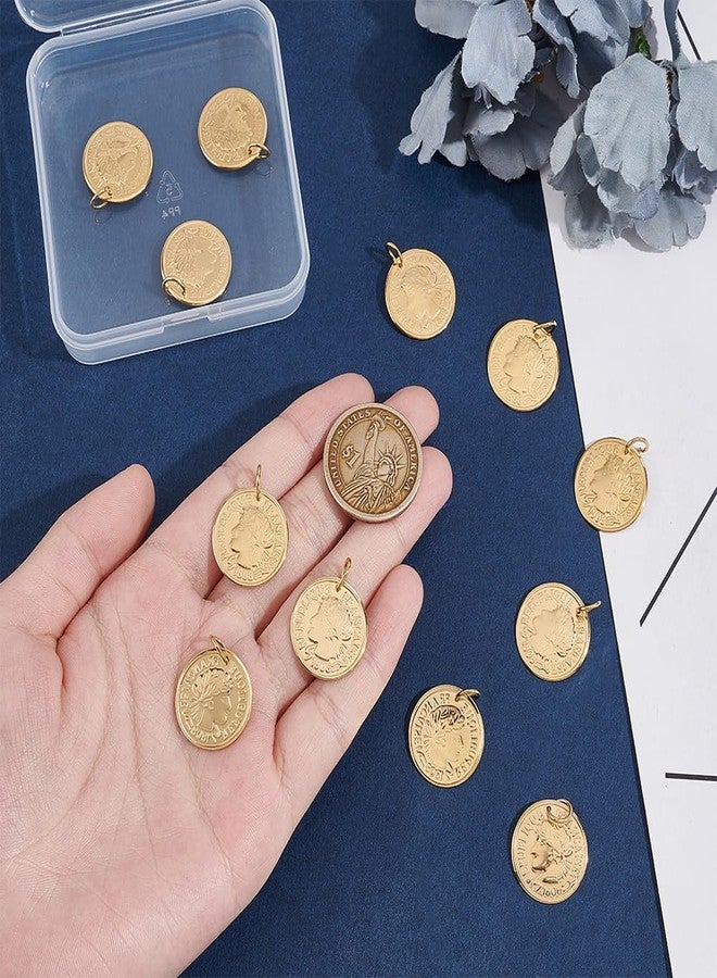 UNICRAFTALE 12Pcs Stainless Steel Golden Coin Pendant Republique Francaise 1808 Charms Flat Round Metal Pendant Hole 5mm Coin Dangle Medallion Charm Pendant for DIY Jewelry Making - Image 5