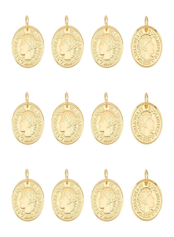 UNICRAFTALE 12Pcs Stainless Steel Golden Coin Pendant Republique Francaise 1808 Charms Flat Round Metal Pendant Hole 5mm Coin Dangle Medallion Charm Pendant for DIY Jewelry Making - Image 1