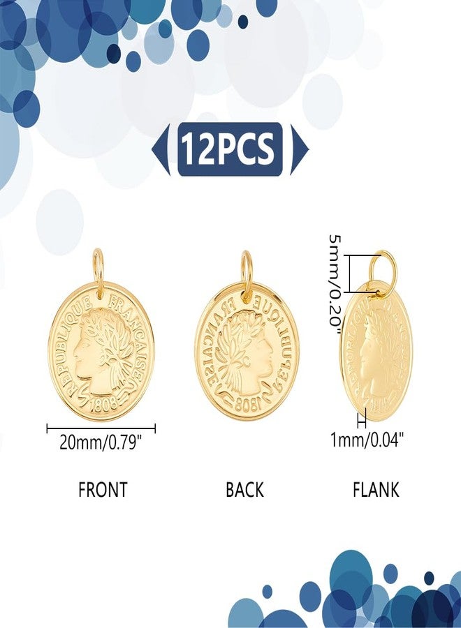 UNICRAFTALE 12Pcs Stainless Steel Golden Coin Pendant Republique Francaise 1808 Charms Flat Round Metal Pendant Hole 5mm Coin Dangle Medallion Charm Pendant for DIY Jewelry Making - Image 3