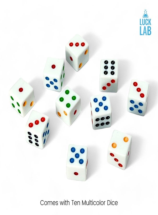 Luck Lab 10 Piece D6 Multicolor Pip Dice Pack - Acrylic 16mm Square Edge Standard Dice for RPG MTG DND Table Games and Board Games, Storage Bag Included (White Multicolor) - Image 2