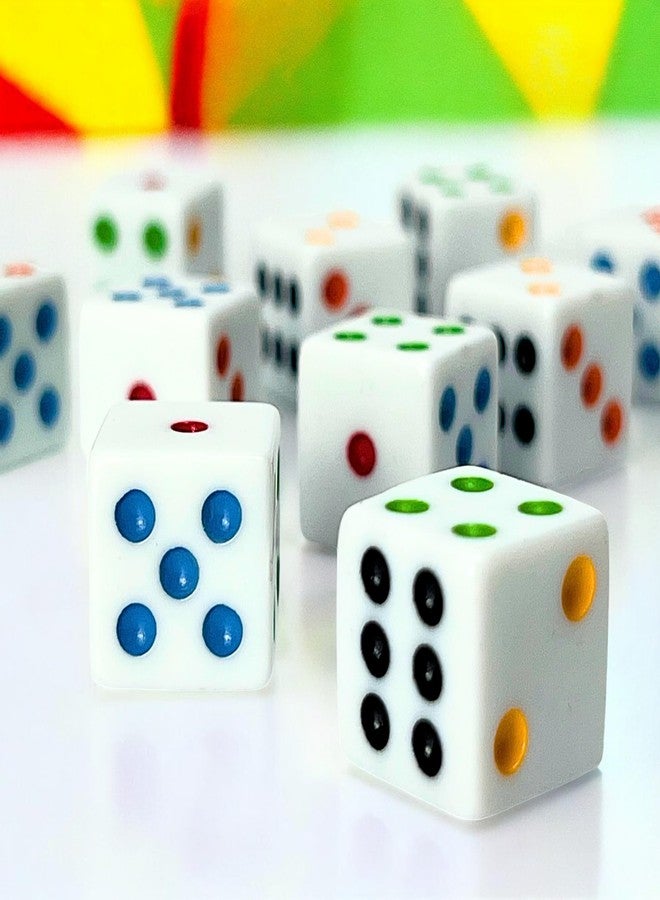 Luck Lab 10 Piece D6 Multicolor Pip Dice Pack - Acrylic 16mm Square Edge Standard Dice for RPG MTG DND Table Games and Board Games, Storage Bag Included (White Multicolor) - Image 4