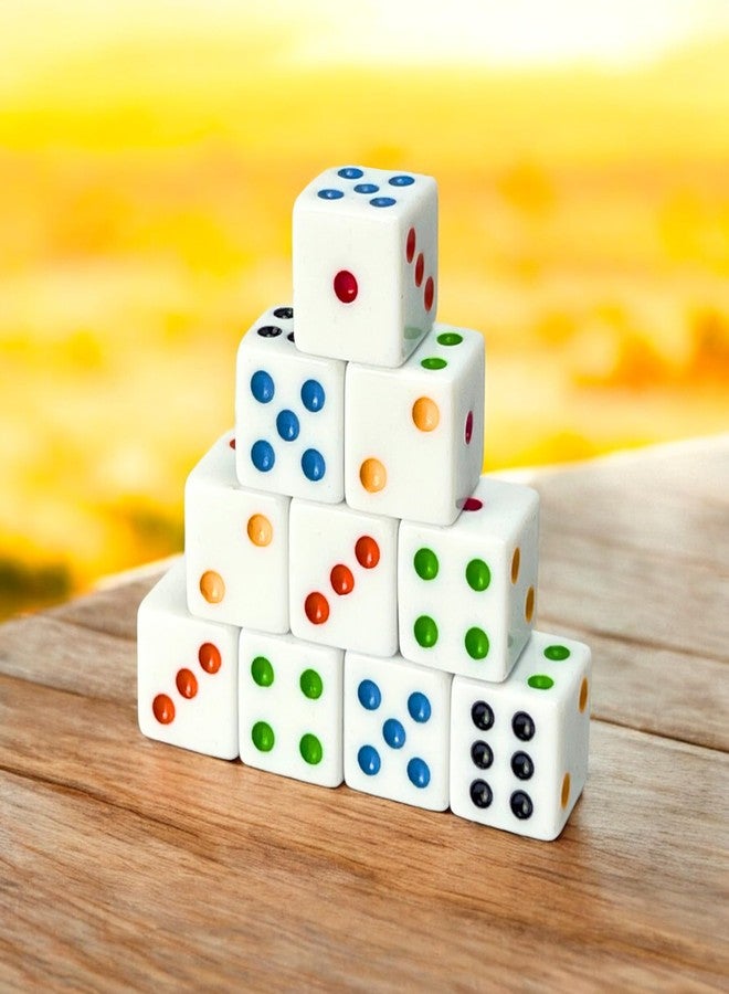 Luck Lab 10 Piece D6 Multicolor Pip Dice Pack - Acrylic 16mm Square Edge Standard Dice for RPG MTG DND Table Games and Board Games, Storage Bag Included (White Multicolor) - Image 3