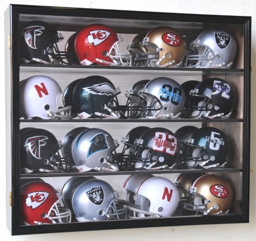sfDisplay.com,LLC. 16 Mini Helmet Display Case Cabinet Mirror Back Black 