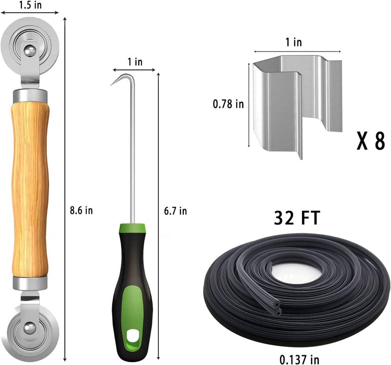 King&Charles Screen Repair Kit, 4 in 1 Screen Roller Tools with Bearing & Removal Hook & Clips(8 pcs) & Spline(32 ft) and User Manual, for Install/Replace Door Window Mesh - Image 2