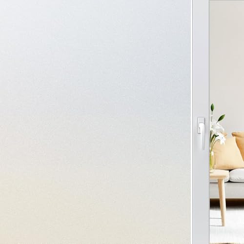 rabbitgoo Window Film Privacy Frosted Window Film Opaque Stickers for Glass Doors Frosting with New Grid Design No Glue Anti UV Self Adhesive Sun Block Home Bathroom Office 90 x 200 cm