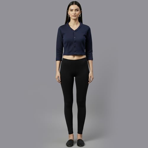 Amul Comfy Women's Kashmira V-Neck 3/4 Sleeve Blouse|Super Combed Cotton Rich Regular Fit Body Warmer Thermal Top | Soft, Breathable & Naturally Insulated Winter Thermal Undershirt Top - Image 5