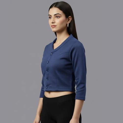 Amul Comfy Women's Kashmira V-Neck 3/4 Sleeve Blouse|Super Combed Cotton Rich Regular Fit Body Warmer Thermal Top | Soft, Breathable & Naturally Insulated Winter Thermal Undershirt Top - Image 3
