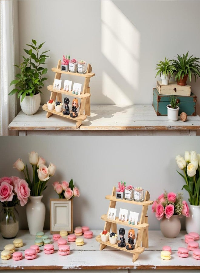 WHEARTED Wooden Display Riser,3 Tier Earring & Ring Holder Stands,Farmhouse Cupcake Stands ,Table Display Stand For Vendors,Organizer Showcase for Tabletop Shows and Home Using ,Wood Rustic Risers - Image 2