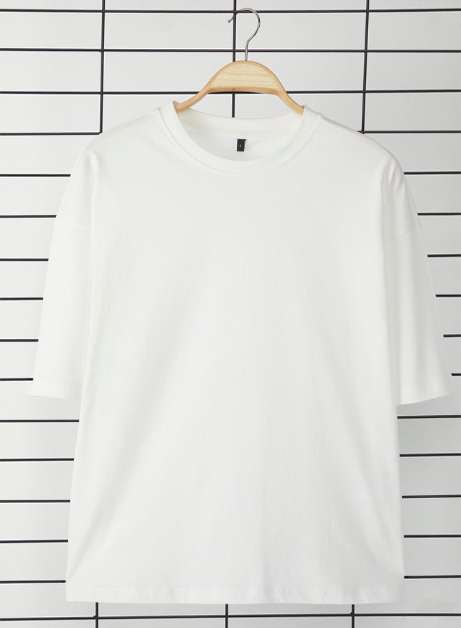 trendyol Ecru Boxy/Square Cut 100% Cotton Basic T-Shirt - Image 3