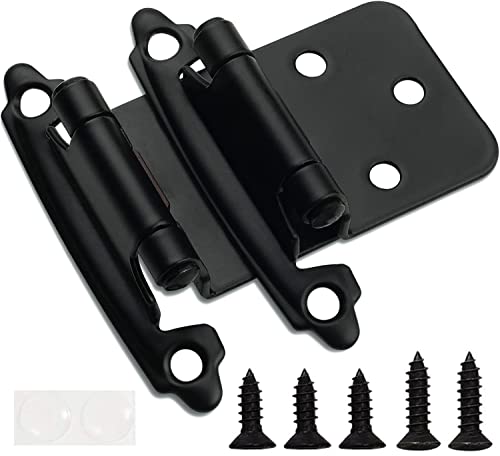 Decobasics 1/2" Overlay Matte Black Cabinet Hinges (1 Pair -2 Pcs) Self Closing Bath & Kitchen Cabinet Hinges Black Flush Mount w/Door Bumpers & Upgraded Screws - Image 1