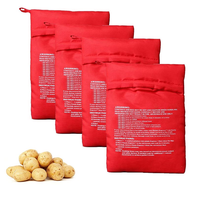 vipolish 4Pcs Microwave Potato Bag Reusable Microwave Cooker Bag Baked Potato Pouch Perfect Potatoes in Just 4 Minutes - Image 1