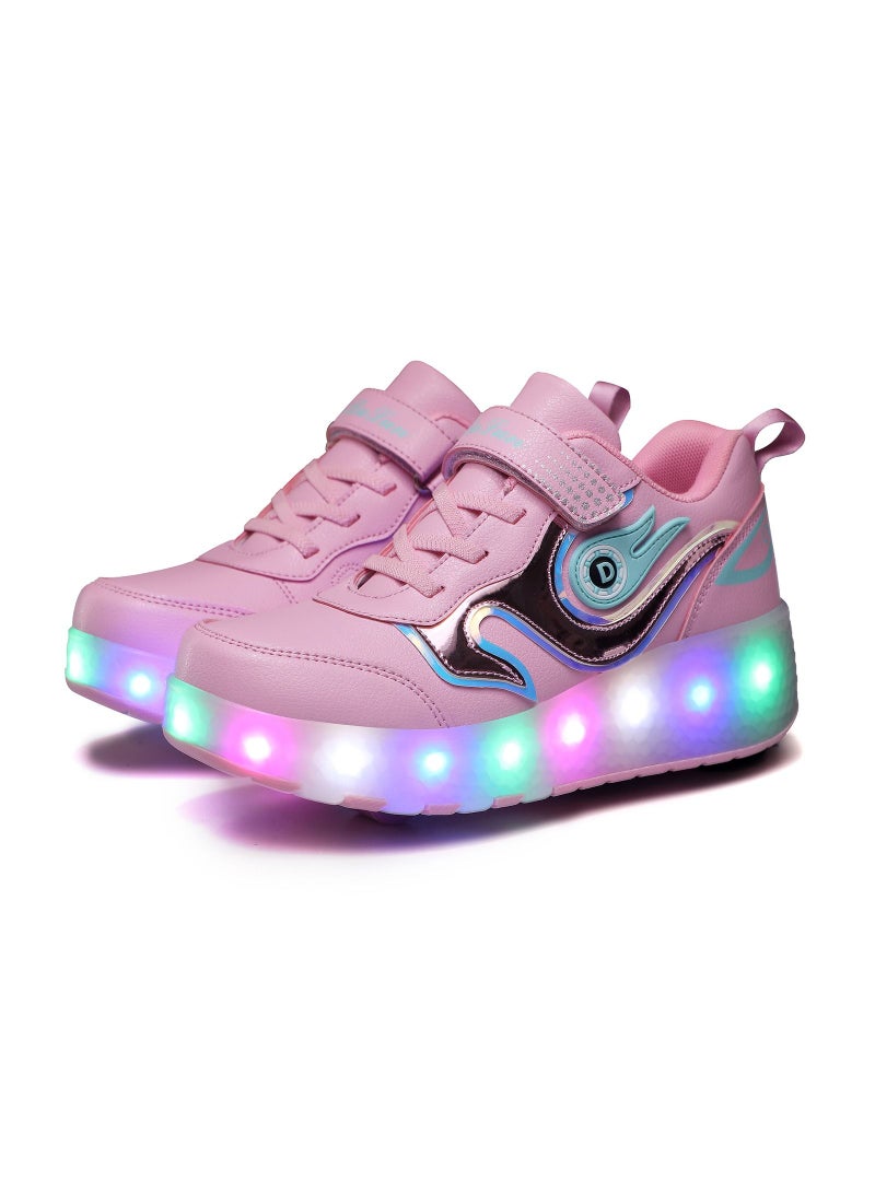 Loquat LED Light Up Roller Skates Wheel Shoes for Kids Pink  - Image 2