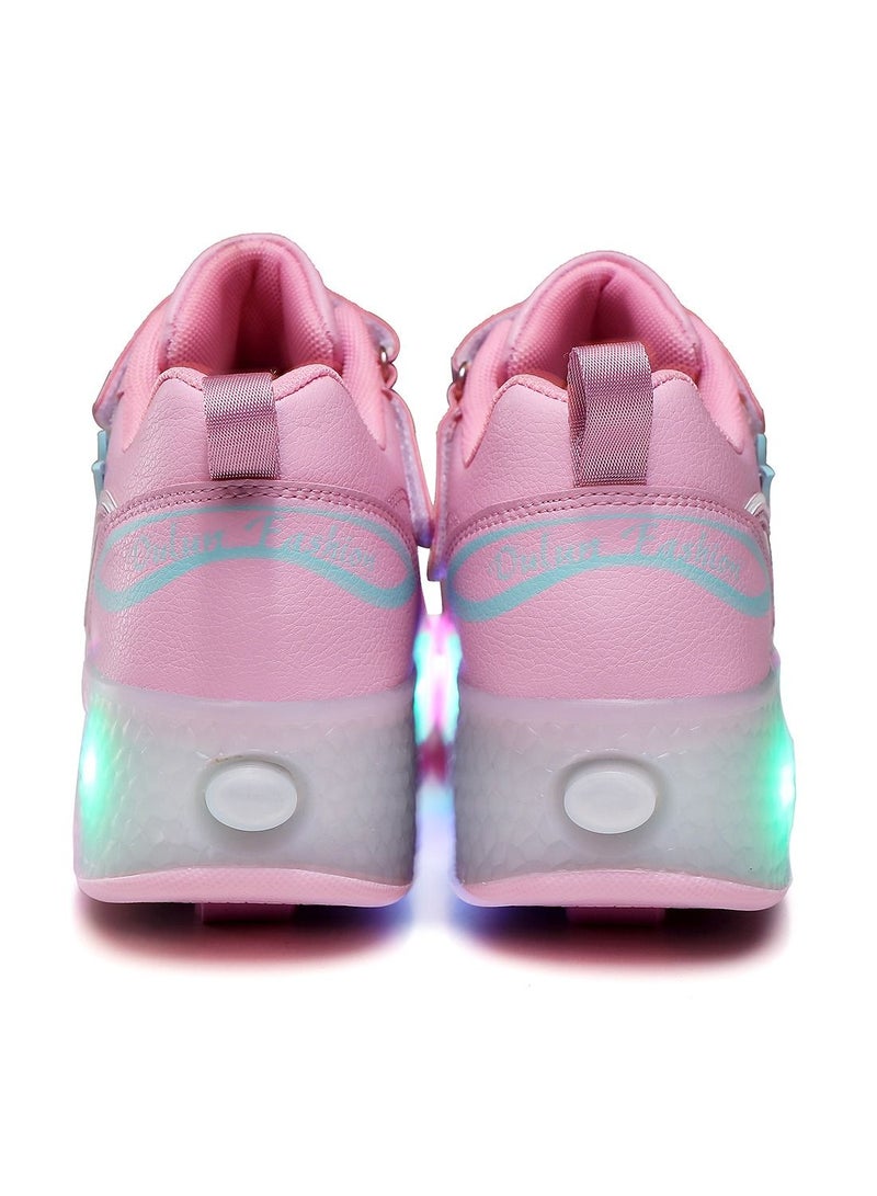 Loquat LED Light Up Roller Skates Wheel Shoes for Kids Pink  - Image 4