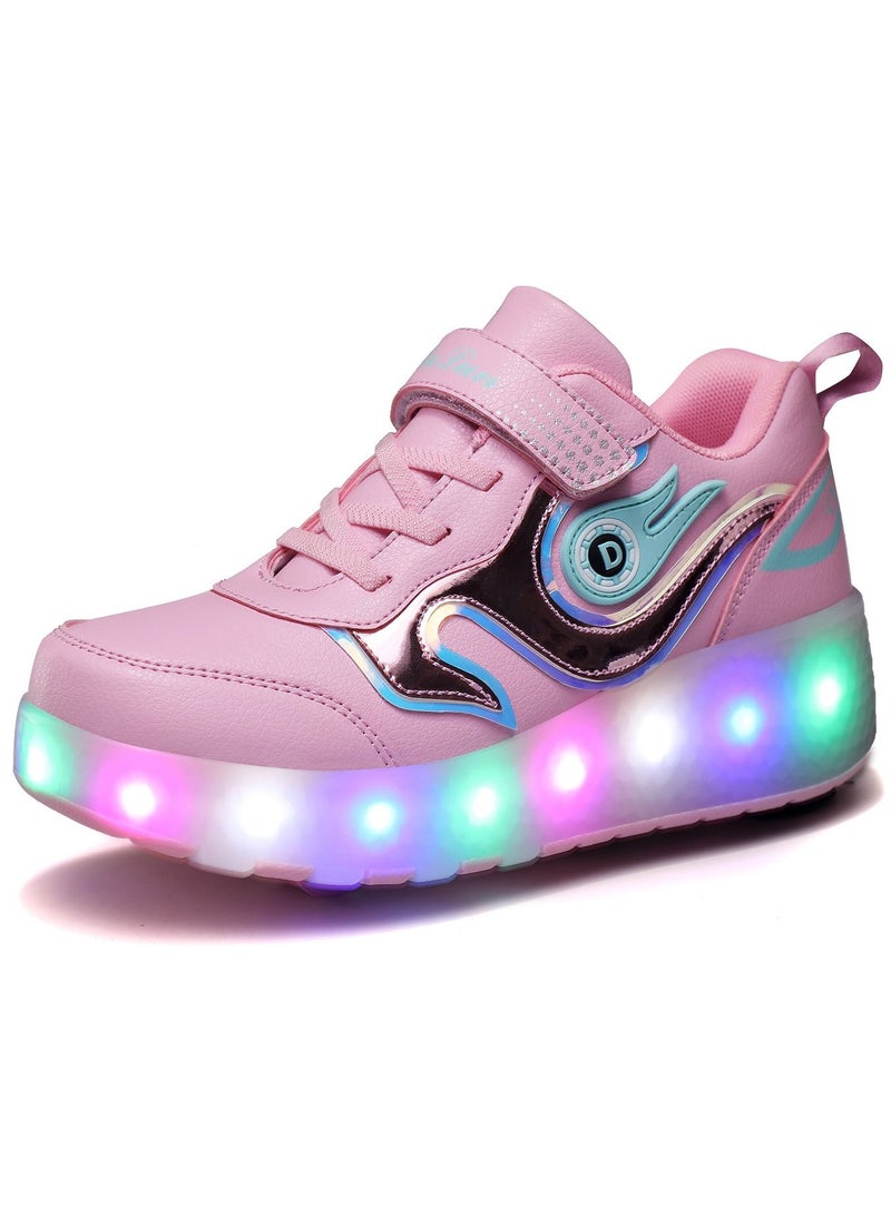 Loquat LED Light Up Roller Skates Wheel Shoes for Kids Pink  - Image 1