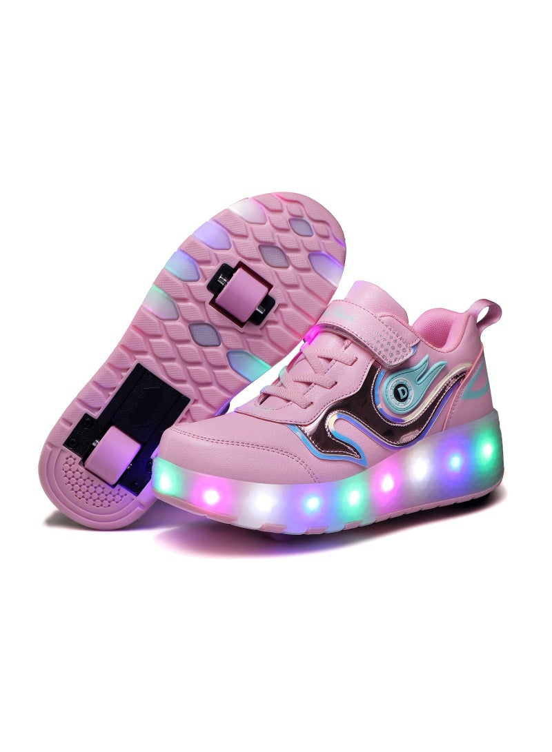 Loquat LED Light Up Roller Skates Wheel Shoes for Kids Pink  - Image 3