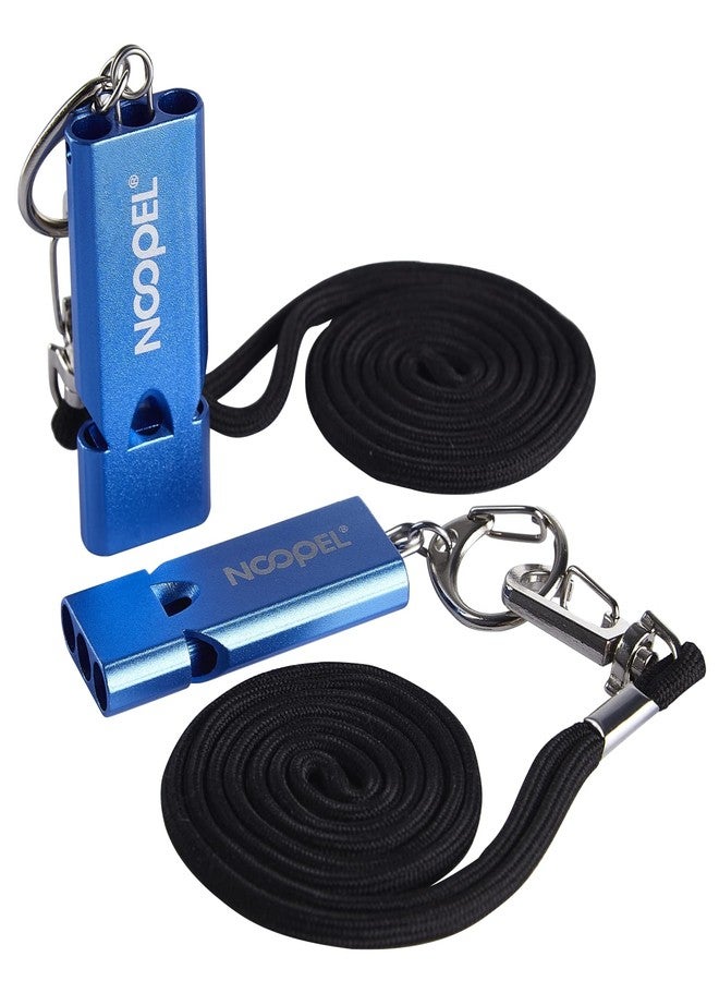 Noopel Three Tube Emergency Whistle 2 Pack with Lanyard for Hiking, Camping, Kayaking, Sports, Outdoor Safety, Lifeguard, Rescue Alert (Blue) - Image 1