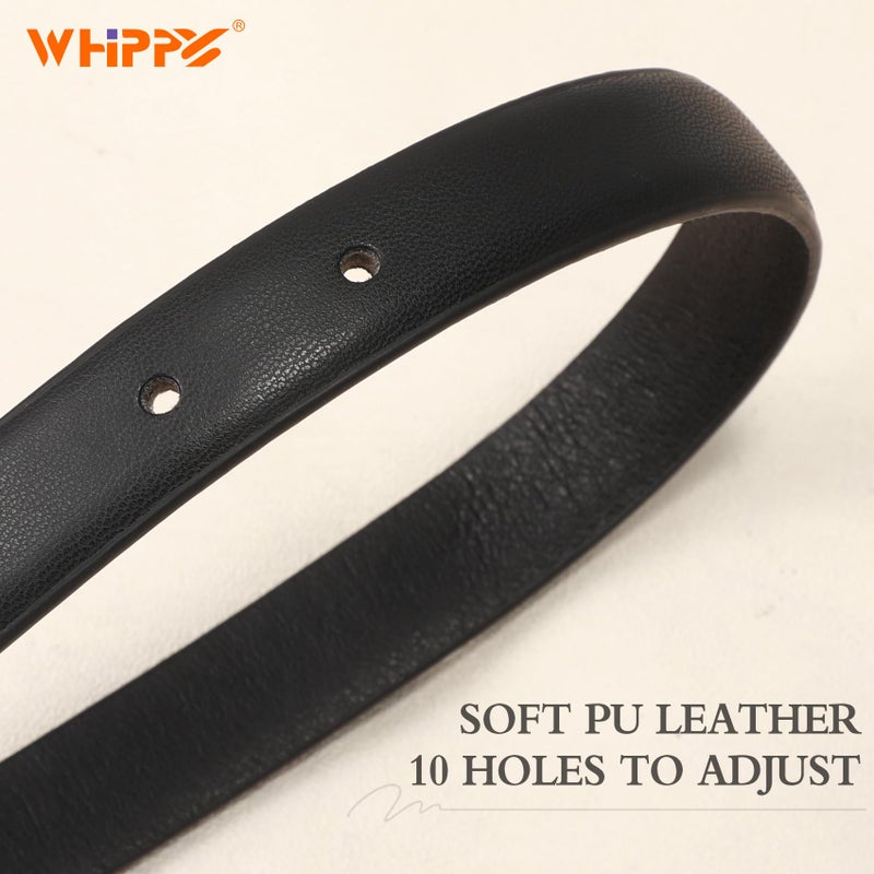 WHIPPY Women Skinny Leather Belt for Jeans Pants Dresses Ladies Fashion Waist Belt with Shiny Gold Buckle,Black Gold,M - Image 5