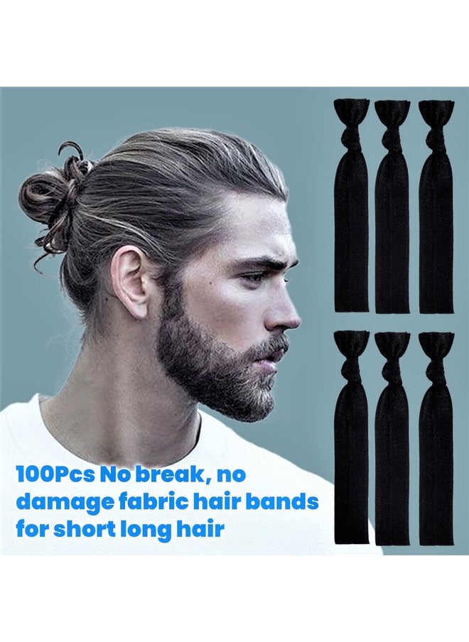 79STYLE - 79STYLE 100pcs Men Hair Tie For Man Bun.Man Bands Hair Ties For Mens Long Hair Elastic Fabric Hair Ties Knotted Black Ribbons Knot Men's Ponytail Holders Guys (Black-100pcs) - Image 1