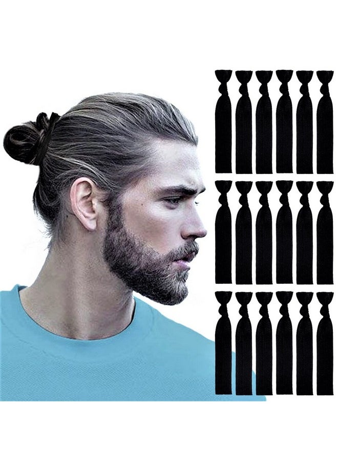 79STYLE - 79STYLE 100pcs Men Hair Tie For Man Bun.Man Bands Hair Ties For Mens Long Hair Elastic Fabric Hair Ties Knotted Black Ribbons Knot Men's Ponytail Holders Guys (Black-100pcs) - Image 1