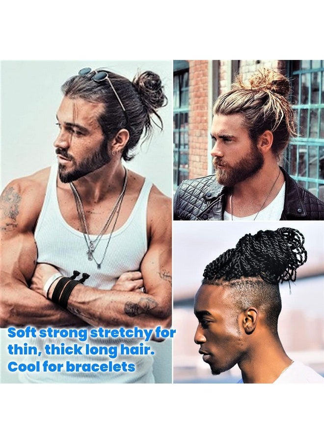 79STYLE - 79STYLE 100pcs Men Hair Tie For Man Bun.Man Bands Hair Ties For Mens Long Hair Elastic Fabric Hair Ties Knotted Black Ribbons Knot Men's Ponytail Holders Guys (Black-100pcs) - Image 1