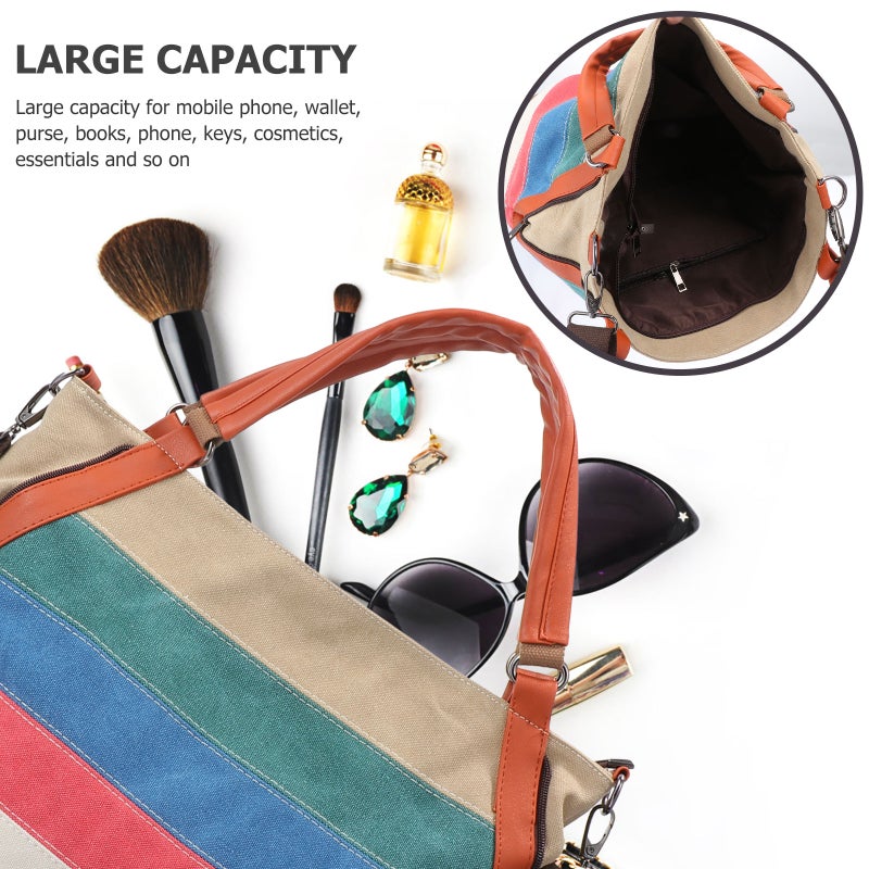 1Pc Single-shoulder Bag Stripe Design Storage Bag Large Capacity Girls -body Bag - Image 5