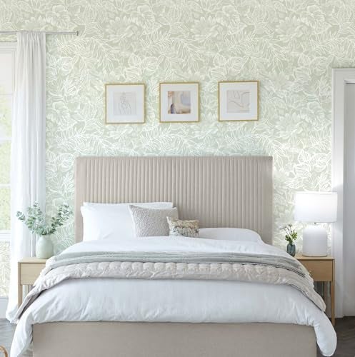 Micpolo Peel and Stick Wallpaper Modern Wall Paper Green Boho Contact Paper Bedroom Bathroom Wallpaper Peel and Stick Light Green Tropical Leaf Removable Self-Adhesive Wall Decor 17.3" x 118" - Image 4