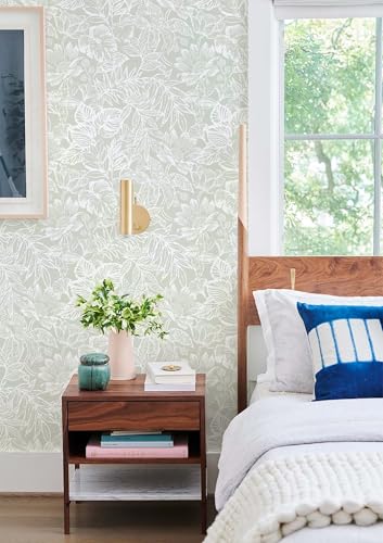 Micpolo Peel and Stick Wallpaper Modern Wall Paper Green Boho Contact Paper Bedroom Bathroom Wallpaper Peel and Stick Light Green Tropical Leaf Removable Self-Adhesive Wall Decor 17.3" x 118" - Image 2
