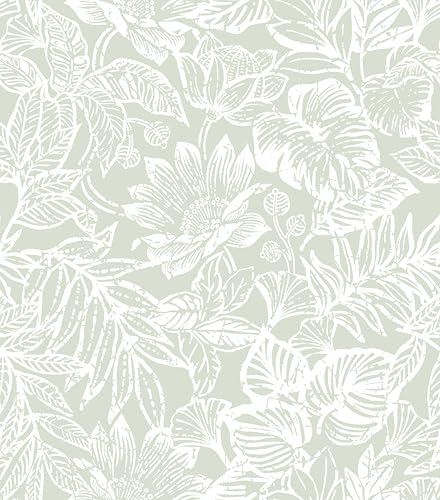 Micpolo Peel and Stick Wallpaper Modern Wall Paper Green Boho Contact Paper Bedroom Bathroom Wallpaper Peel and Stick Light Green Tropical Leaf Removable Self-Adhesive Wall Decor 17.3" x 118" - Image 1