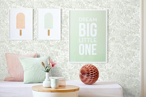 Micpolo Peel and Stick Wallpaper Modern Wall Paper Green Boho Contact Paper Bedroom Bathroom Wallpaper Peel and Stick Light Green Tropical Leaf Removable Self-Adhesive Wall Decor 17.3" x 118" - Image 3