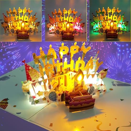 Akeydeco 3D Pop Up Birthday Cards,Light Music Birthday Cake Cards Pop up Warming LED Colourful Happy Birthday Card Best for Mom,Wife,Sister,Girl,Friends 1 Pack - Image 2