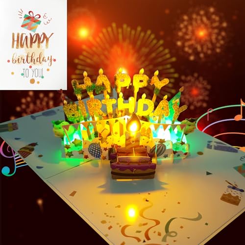 Akeydeco 3D Pop Up Birthday Cards,Light Music Birthday Cake Cards Pop up Warming LED Colourful Happy Birthday Card Best for Mom,Wife,Sister,Girl,Friends 1 Pack - Image 4