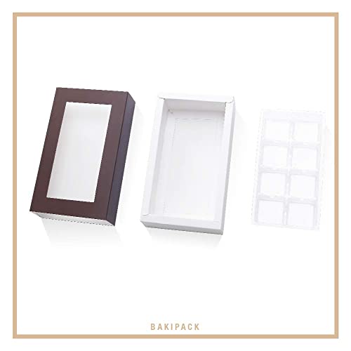 BAKIPACK 20 Truffle Box, Chocolate Box Packaging, Candy Boxes with 8-Piece Plastics Tray (Tray Size with 5.75x2.75 Inches), Pull Out Packing with Clear Window Sleeves, Dark Brown - Image 5
