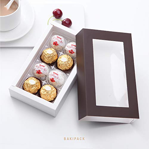 BAKIPACK 20 Truffle Box, Chocolate Box Packaging, Candy Boxes with 8-Piece Plastics Tray (Tray Size with 5.75x2.75 Inches), Pull Out Packing with Clear Window Sleeves, Dark Brown - Image 2