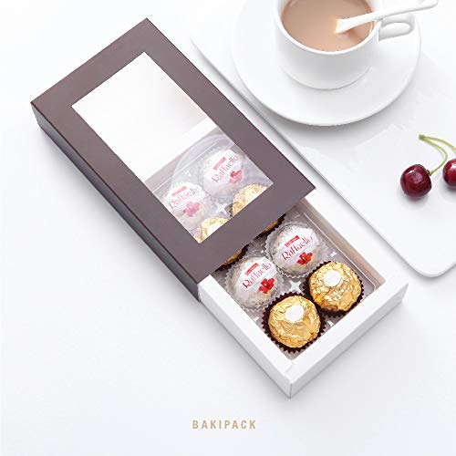 BAKIPACK 20 Truffle Box, Chocolate Box Packaging, Candy Boxes with 8-Piece Plastics Tray (Tray Size with 5.75x2.75 Inches), Pull Out Packing with Clear Window Sleeves, Dark Brown - Image 4