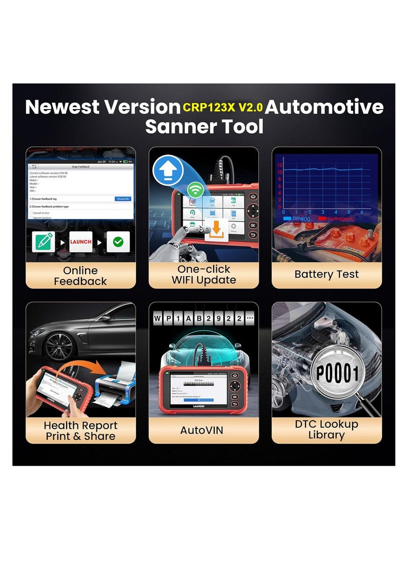 Launch - LAUNCH CRP123X V2.0 OBD2 Scanner 2024 Version, ABS SRS Engine Transmission Car DiagnosticTool, 7 Service Functions, Battery Test, Lifetime Free Update - Image 1