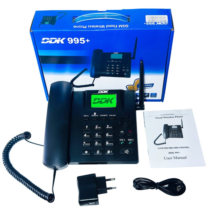 DDK995+ هاتف أرضي سلكي بشريحتي اتصال GSM مع تسجيل ومعرف المتصل للاستخدام التجاري والمنزلي - Image 1