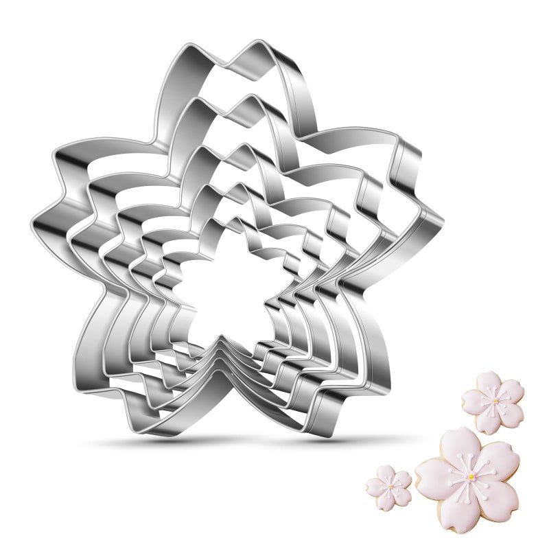 Tmflexe Cherry Blossoms Flower Style Cookie Cutter Christmas Biscuit Cutters New Years Day DIY Baking Mold  Pack of 5 - Image 1
