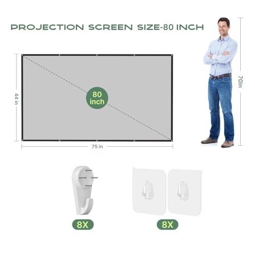 AAJK Alr Outdoor Projectior Screen, 4K Movie Projector Screen 16:9 HD Foldable Anti-Crease Portable Projector, Movies Screen for Home Theater Outdoor Indoor(80in Pro) - Image 2