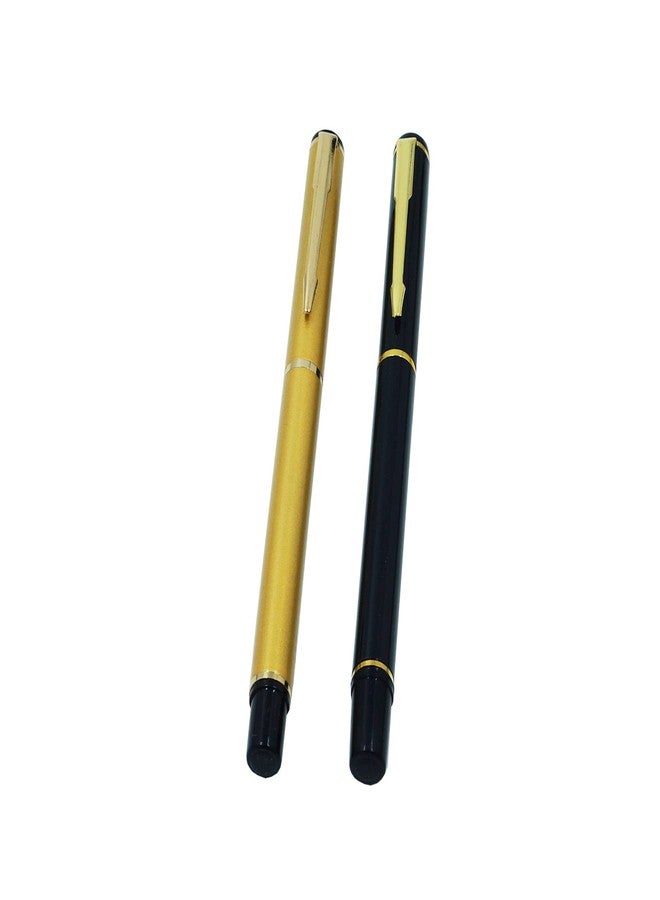 auteur 801 Black & Golden Metal Roller Ball Pen With Gold Clip Best Gift Set For Men & Women Professional Executive Office, Nice Pens (Pack Of 2, Blue Ink) - Image 1