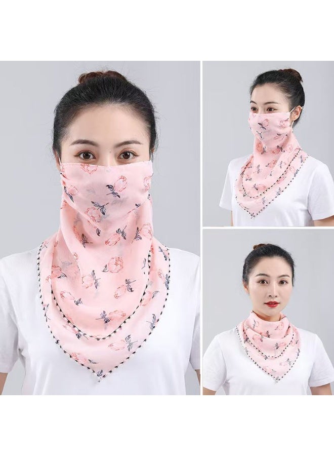 Goolsky Summer Outdoor UV Protection Face Mask for Women – Embroidered Full Face Veil with Ear Loops Neck Cover Breathable Cycling Shield - Image 3