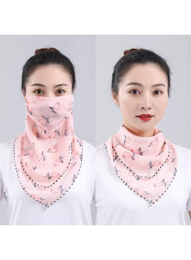 Goolsky Summer Outdoor UV Protection Face Mask for Women – Embroidered Full Face Veil with Ear Loops Neck Cover Breathable Cycling Shield - Image 4