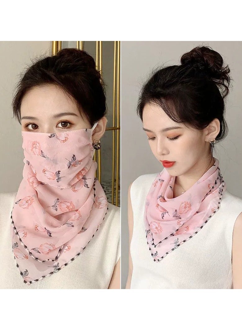 Goolsky Summer Outdoor UV Protection Face Mask for Women – Embroidered Full Face Veil with Ear Loops Neck Cover Breathable Cycling Shield - Image 2