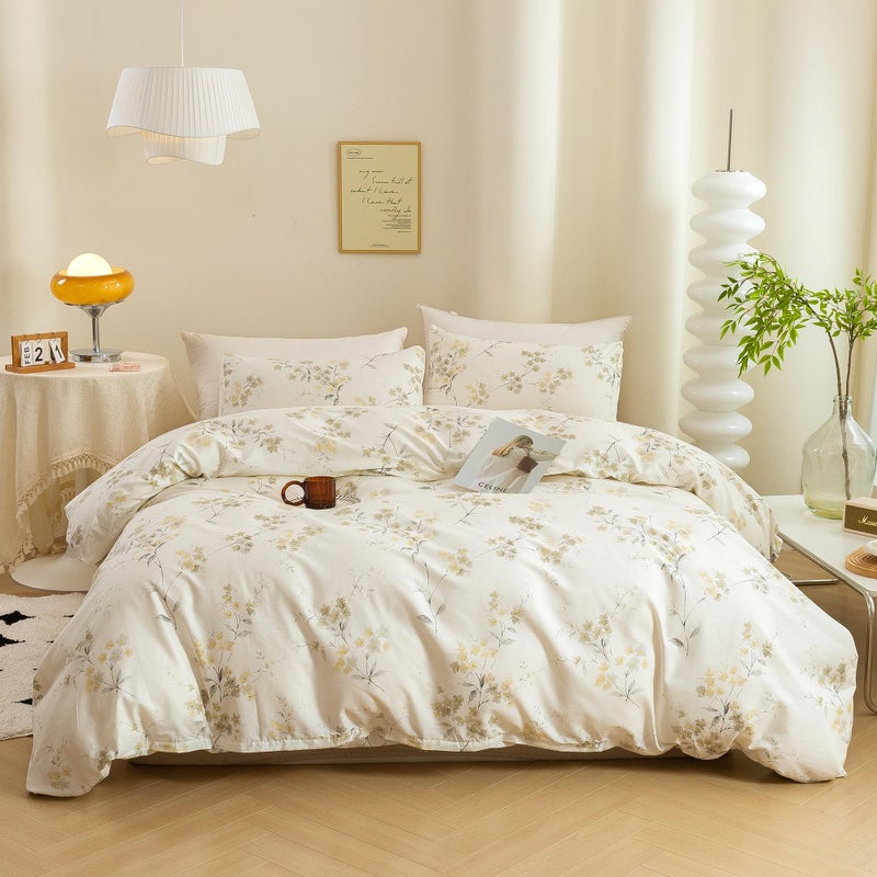 ECOCOTT ECOCOTT Vintage Wash Painting Floral Duvet Cover Sets Queen Size3 Pieces 100 Natural Cotton 1 Duvet Cover with Zipper and 2 Pillowcases Ultra Soft and Easy Care Breathable Cozy Bedding Set 