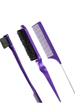 ORiTi ORiTi 3 Pcs Slick Brush Set Bristle Hair Brush Teasing Comb Edge Hair Brush Grooming Combs (Purple)  - Image 1