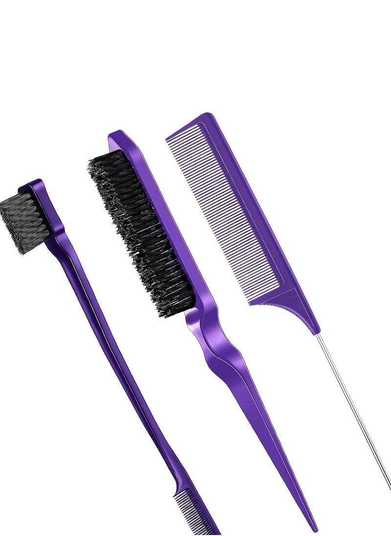 ORiTi ORiTi 3 Pcs Slick Brush Set Bristle Hair Brush Teasing Comb Edge Hair Brush Grooming Combs (Purple)  - Image 1