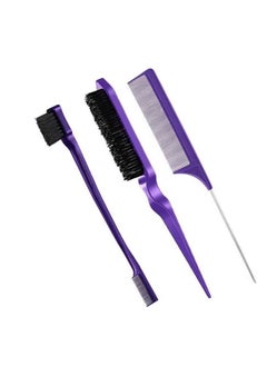 ORiTi ORiTi 3 Pcs Slick Brush Set Bristle Hair Brush Teasing Comb Edge Hair Brush Grooming Combs (Purple)  - Image 2